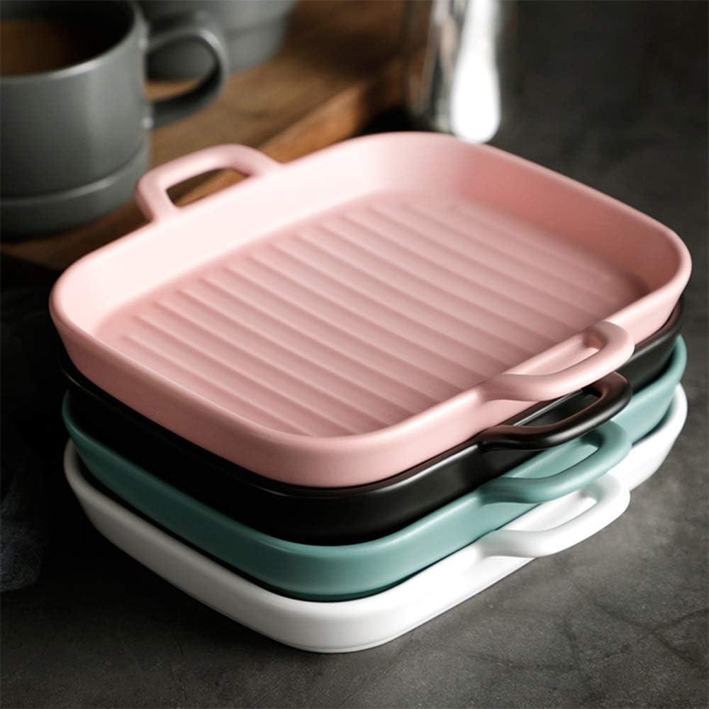 Ceramic Non-Stick Baking pan, Western-Style Baking pan, Steak pan, Tableware, Pasta pan, Square pan, Double-Handled Baking pan, White - one Size fits All.,White-One Size