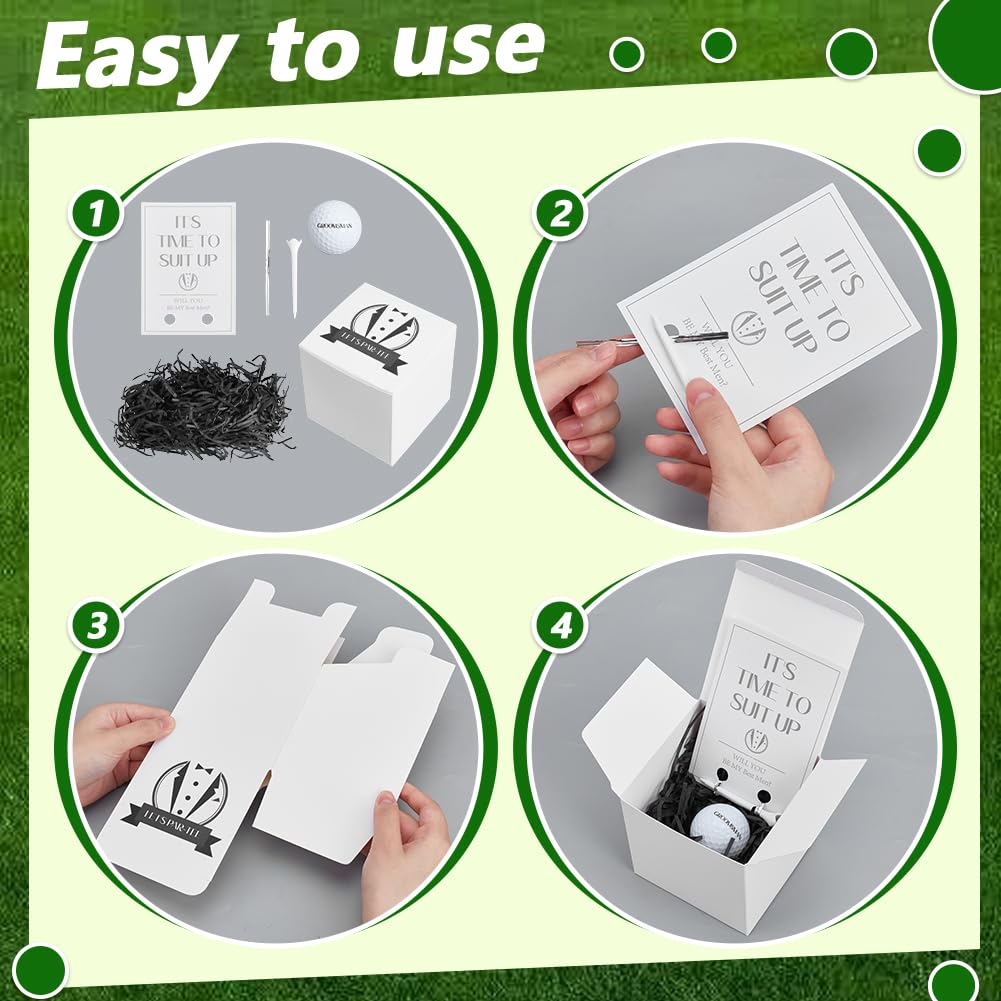NBEADS 8 Sets Golf Groomsman Proposal Gift Boxes, Including Golf Balls Tees Invitation Card Gift Boxes Raffia Stuffing PET Wire Twist Ties Wedding Gifts for Wedding Groomsmen Best Men DIY Set - Image 3