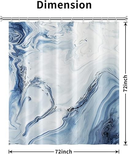 Miniatura 5 de AWERT Cortina de ducha de mármol azul, impermeable para decoración de baño, impresa lavable con ganchos, 72 x 72 pulgadas