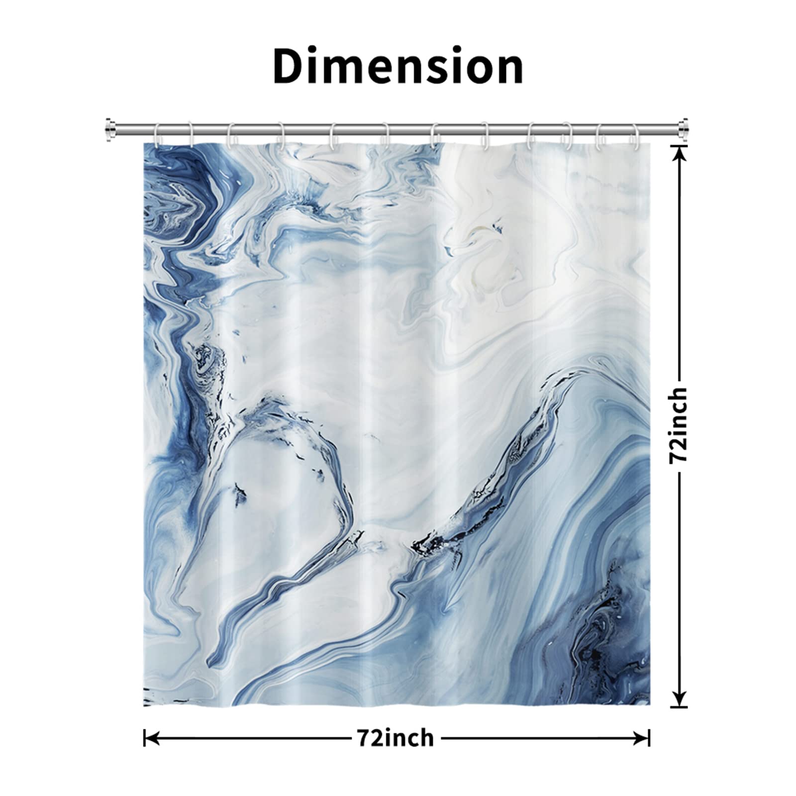 AWERT Duschvorhang Blauer Marmor – 121.9x182.9 Cm, Wasserdicht – Mit Haken, Modernes Design Für Badezimmer