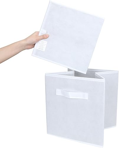 Miniatura 7 de EZOWare Juego de 12 cestas plegables plegables para guardería organizador de juguetes para niños gabinete de estante - blanco  azul claro