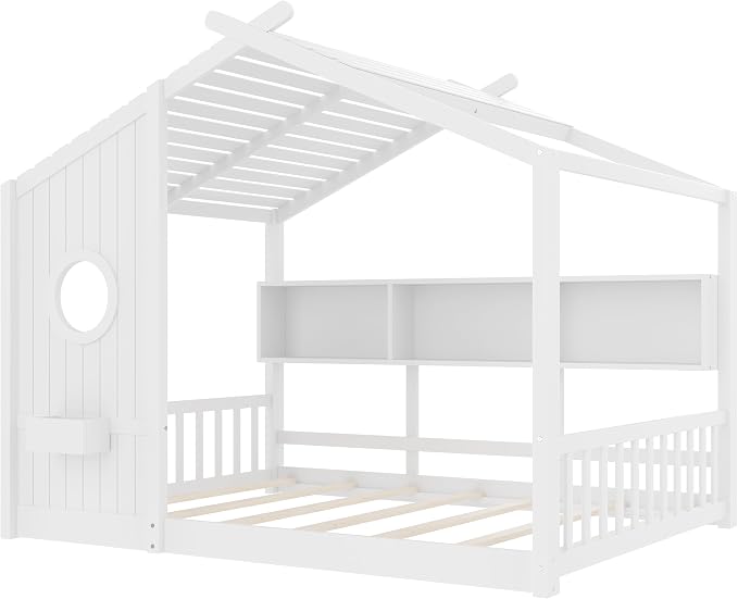 Cama Montessori Piso para Niños con Estante de Almacenaje Blanco miniatura 6