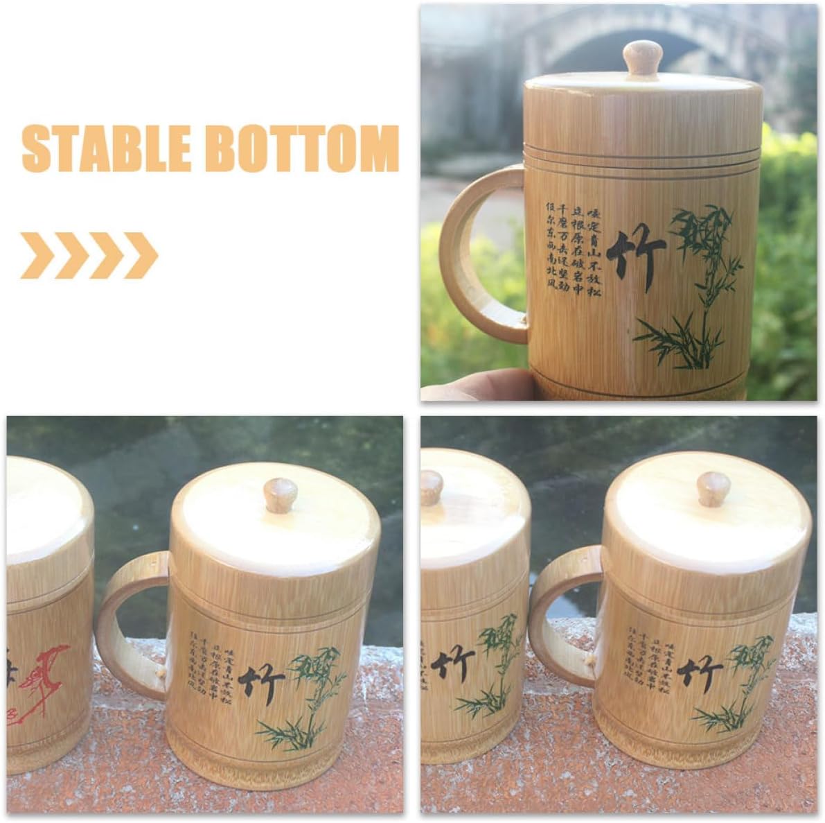 TIDTALEO Bamboo Tea Cup round Brown Lightweight Portable Multipurpose