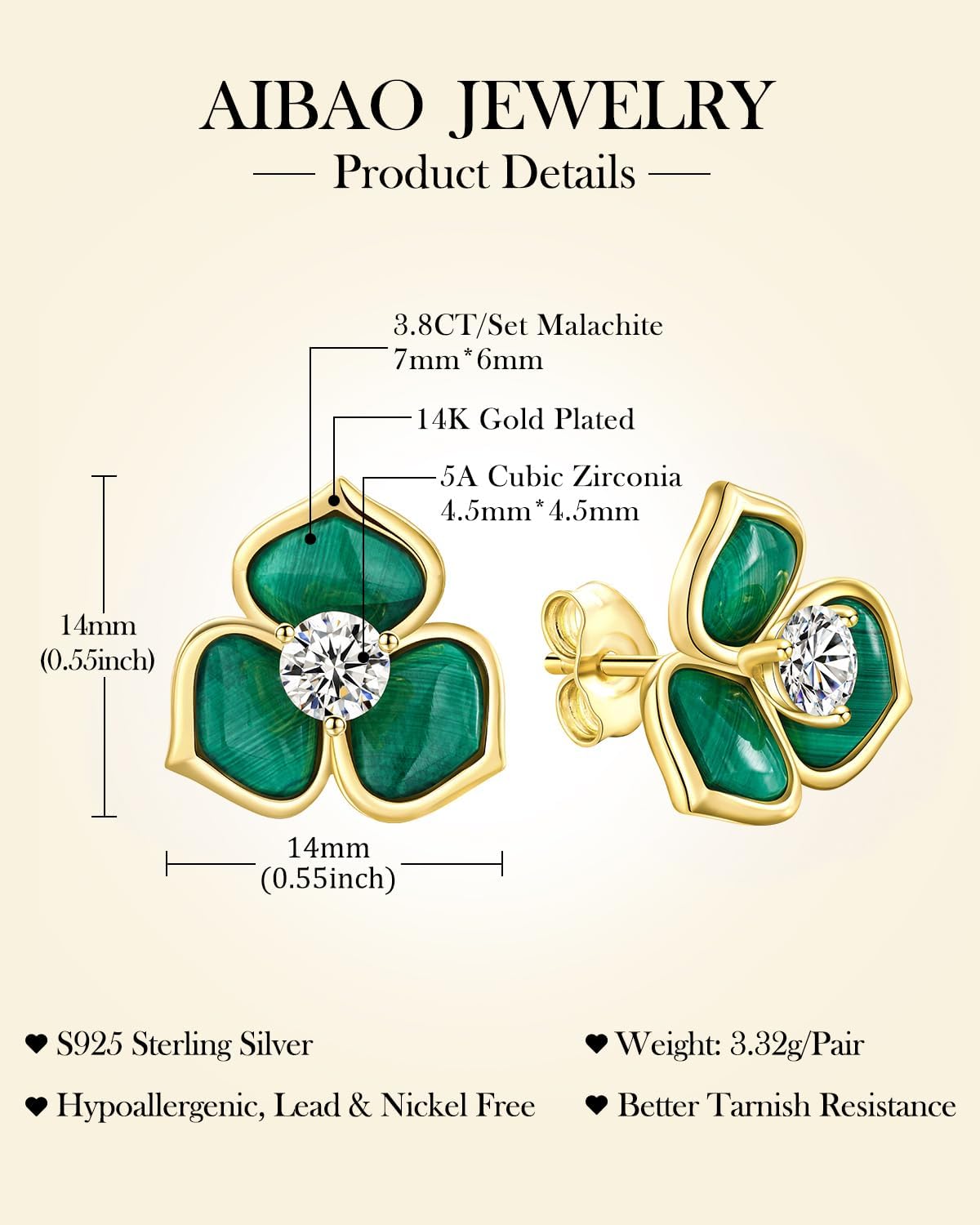 AIBAO Sterling Silver Turquoise/Malachite/Pearl Stud Earrings for Women Natural Gemstone Flower Post Earrings Bohemian Jewelry Gift for Anniversary Christmas Valentines - Image 6