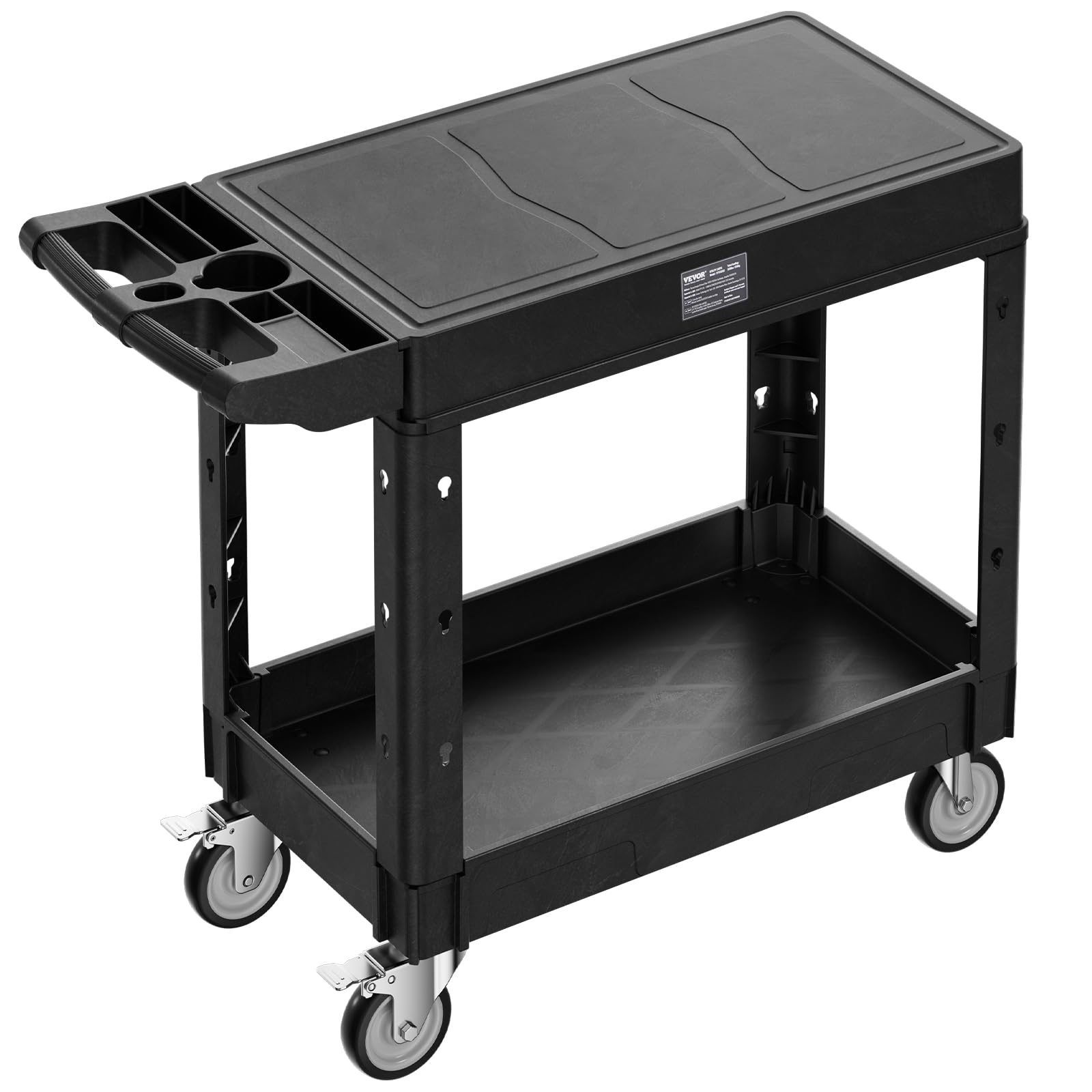 VEVOR Carrello Portaoggetti in Plastica Resistente a Due Ripiani con Ruote Girevoli a 360° Carrello di Servizio da 795 x 450 mm Capacità di Carico di 250 kg Adatto per Magazzino, Garage, Pulizia
