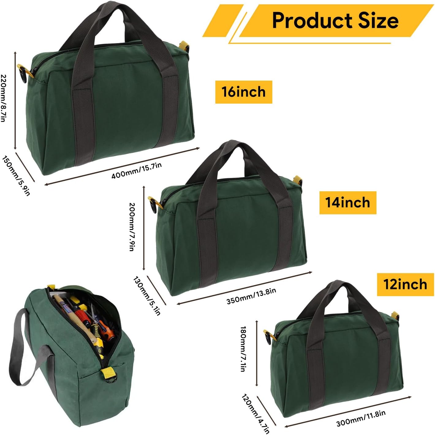 16 Inch Wide Mouth Tool Bag - Heavy Duty Oxford Fabric Electrician Tool Organizer with Large Capacity, Waterproof Storage for Home Repair, Car Mechanics & Carpentry Tools(16 inch)