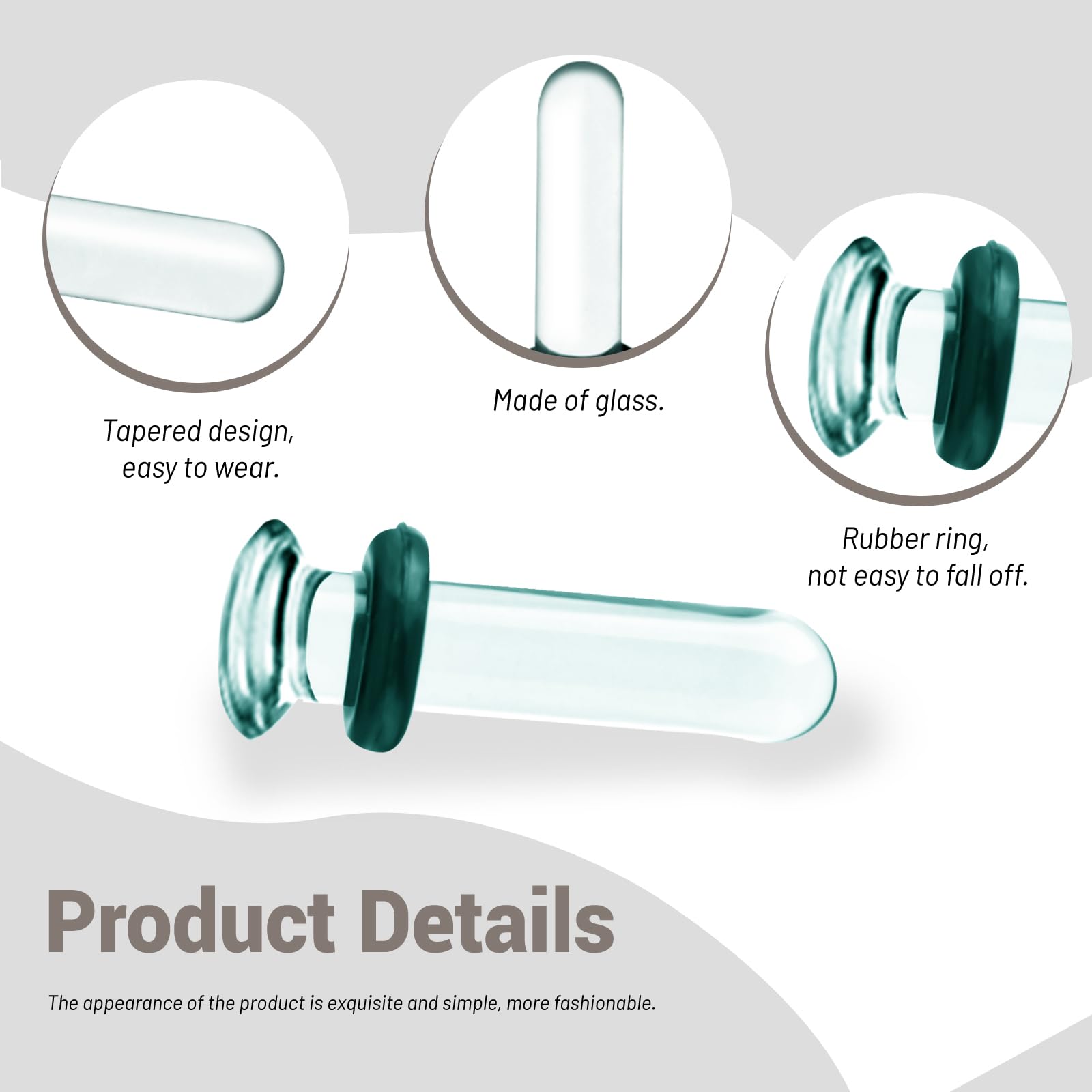 Kit di dilatazione dell'orecchio 14G-1G, 18 tappi per le orecchie in vetro, tappi in vetro svasato singolo con O-ring per espandere l'orecchio, calibri neri per orecchie, gioielli piercing
