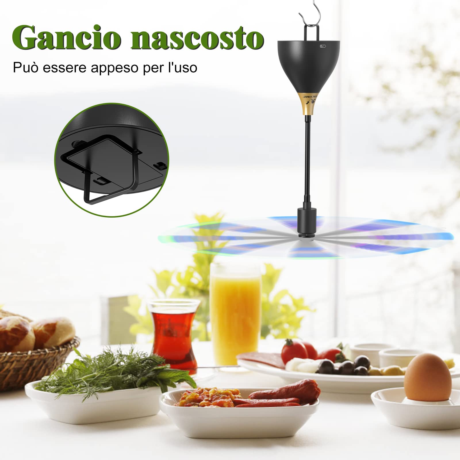 Repellente per Mosche, 3 x Repellente Zanzare Ventilatore Portatile Conveniente da Piegare e Appendere con Interruttore USB C Ventola Anti Insetti | All'aperto, Picnic (Nero)
