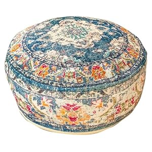 Moroccan Floor Pillow Cover Blue Round Floor Cushion Boho Room Décor Moroccan Seating Area Perfect Pouf Ottoman for Living Room, Bedroom, Nursary or Children Room Cotton 24×8 Unstuffed