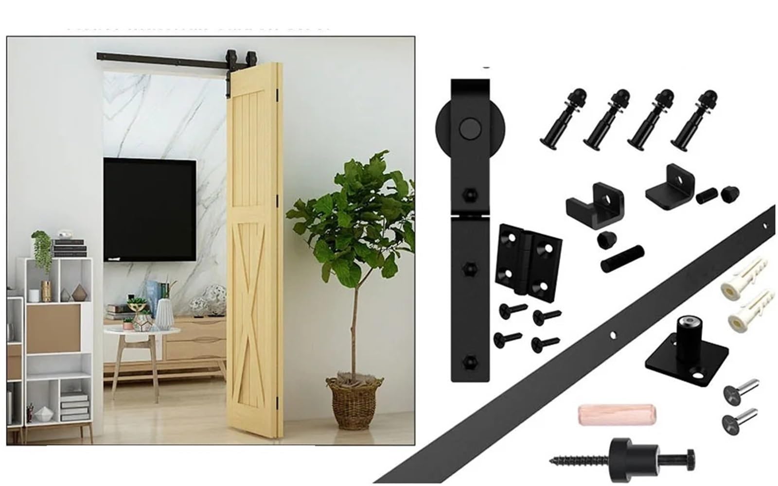 Barn Door Sliding Kit, 5/6/6.6 Foot Sliding Door Track Folding Hardware Kit for Barn Closet Roller Accessories(6.6FT)
