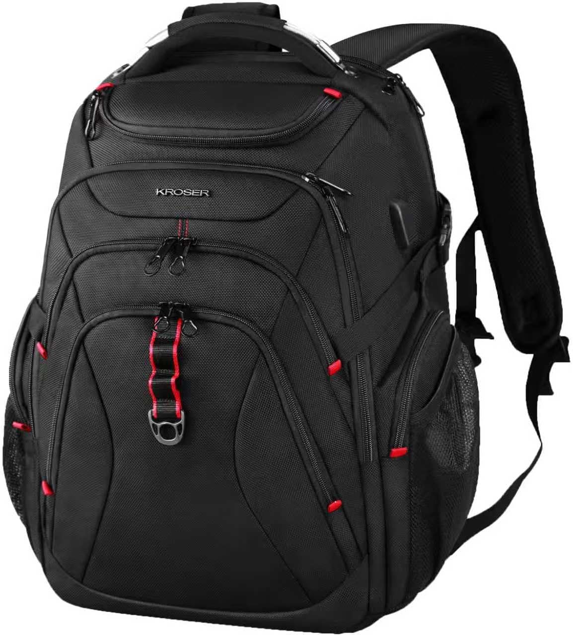 kroser travel laptop backpack 17.3 inch xl computer backpack with hard shell saferoom rfid pockets water-repellent business college daypack stylish bag for men/women-black black-17.3 17.3 inch