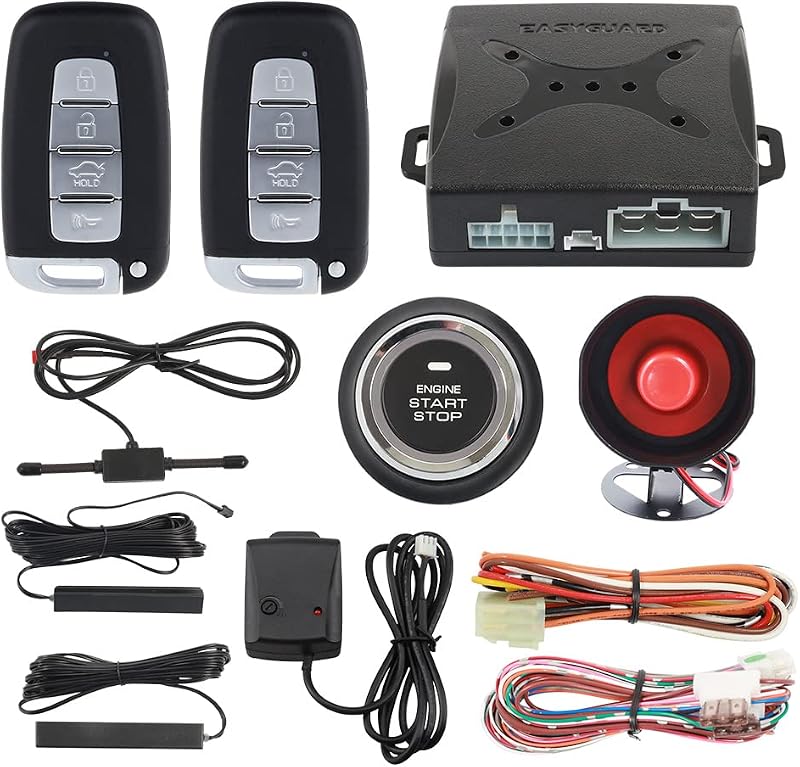 EC003K-NS Llave inteligente PKE Sistema de alarma para automóvil de entrada pasiva sin llave Botón de arranque Arranque remoto del motor Maletero remoto con liberación del sensor de impacto DC12V