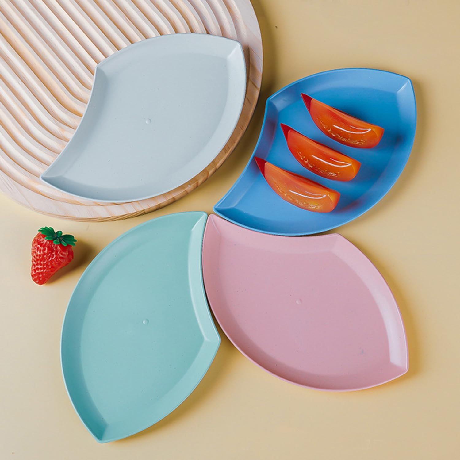 ARQIVO® Wheat Straw Unbreakable Appetizer Dessert Plates, Children's and Adult Cake Plate, Lightweight Small Petal-Shaped Plates for Snacks, Reusable Dipping Sauce Bowls. (Nordic Pink, Pack of 8) 1