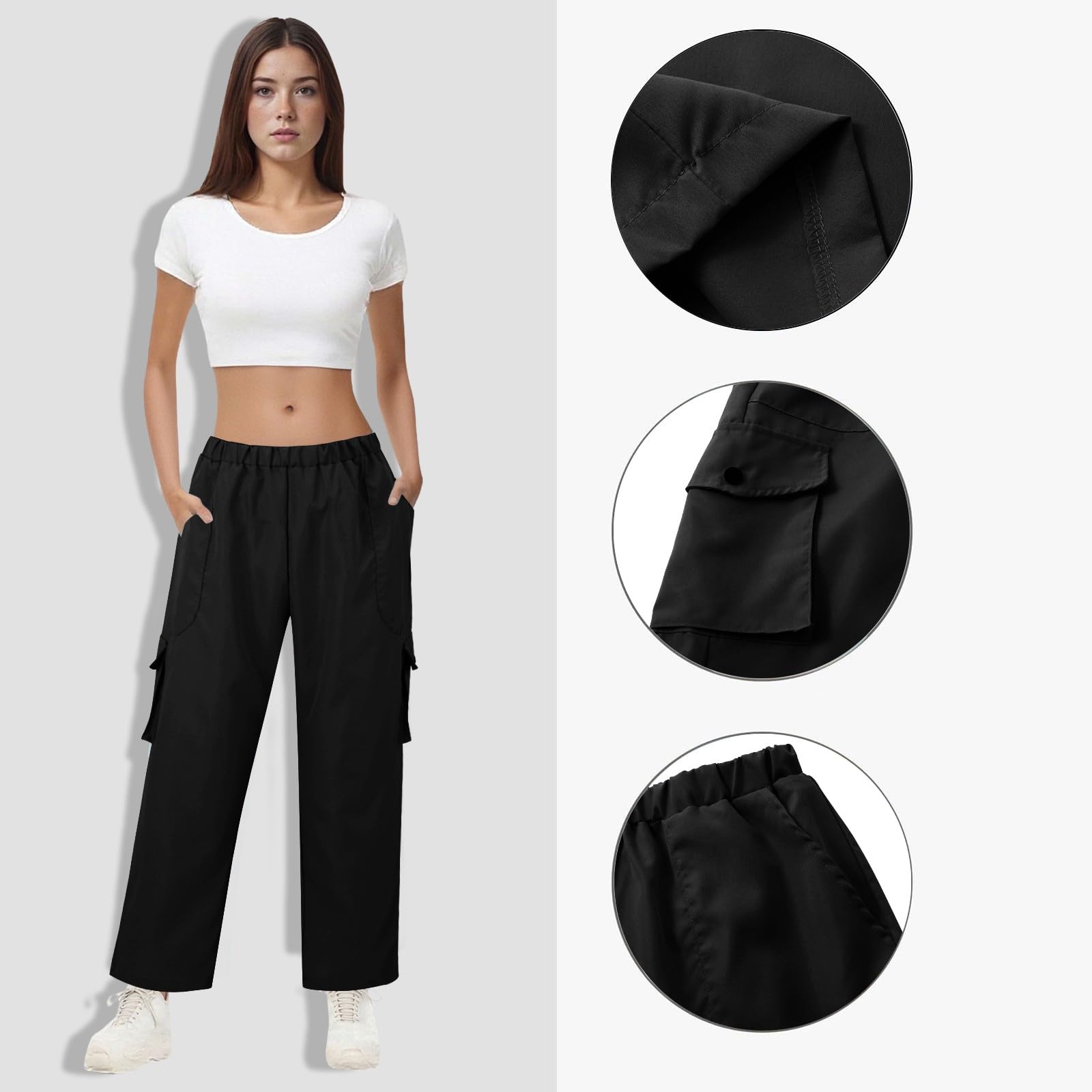 Pantaloni cargo da donna in mussola, traspiranti, estivi, con tasche | Pantaloni estivi in cotone, leggeri e ad asciugatura rapida, in tinta unita, per il tempo libero, casual, da trekking