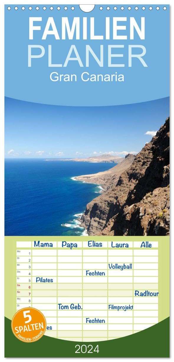 Familienplaner 2024 - Gran Canaria mit 5 Spalten (Wandkalender, 21 cm x 45 cm) CALVENDO: Die schönen Seiten der kanarischen Insel Gran Canaria (CALVENDO Orte)