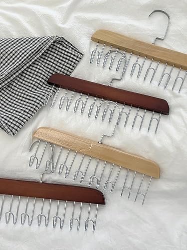 Miniatura 3 de 4 soportes de madera para cinturones, colgador multifuncional para cinturón de madera con 8 ganchos de metal, organizador de perchas de madera para