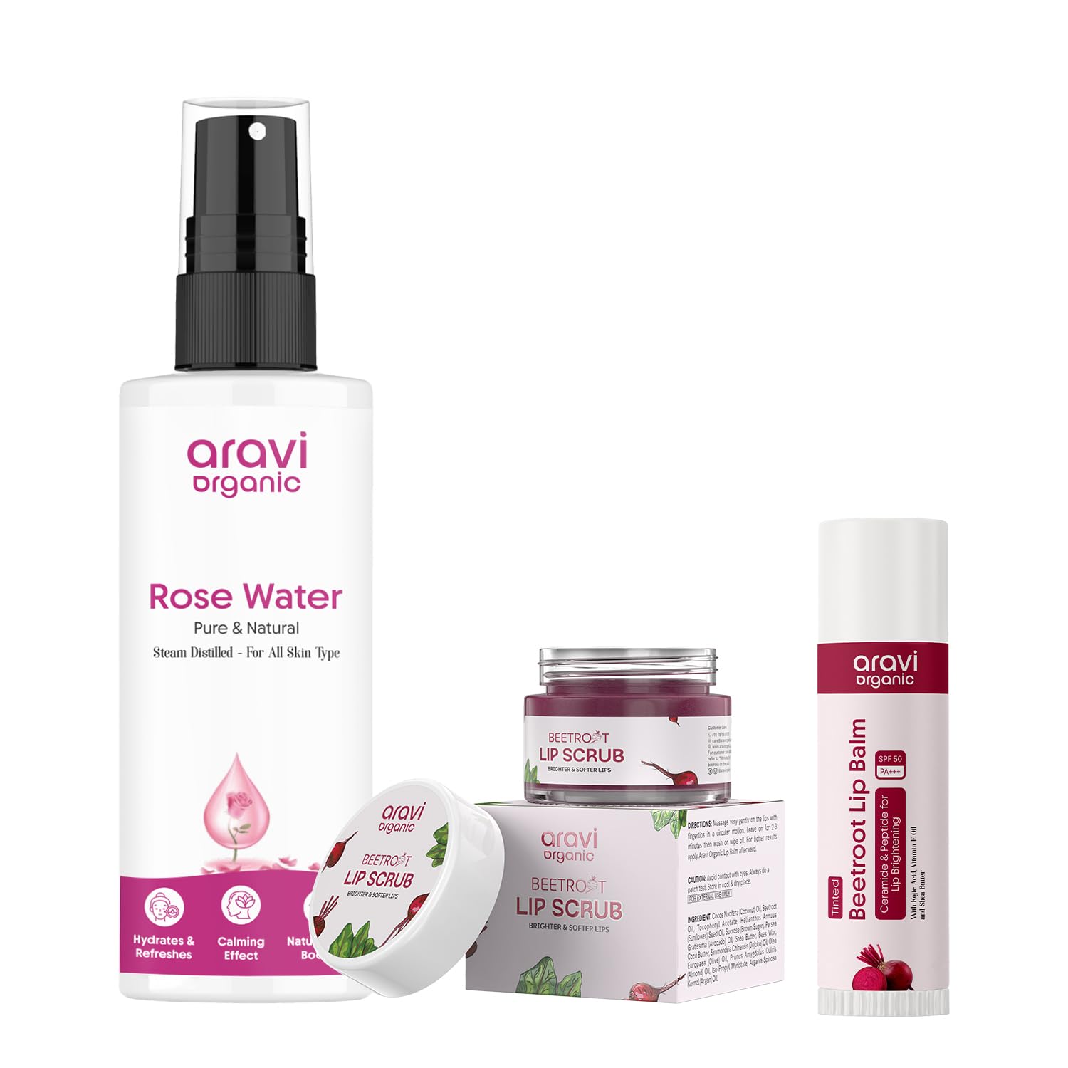 Aravi Organic Rose Water & Lip Scrub & Tinted Lip Balm – Natural Hydration & Care Set for Fresh, Smooth, and Beautiful Lips-image-16