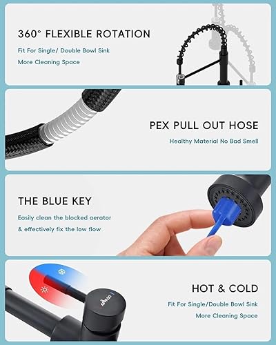 Vista 45 de APPASO Grifo de cocina con níquel cepillado extraíble, un solo mango de arco alto cuello de cisne moderno grifo de fregadero de cocina con placa