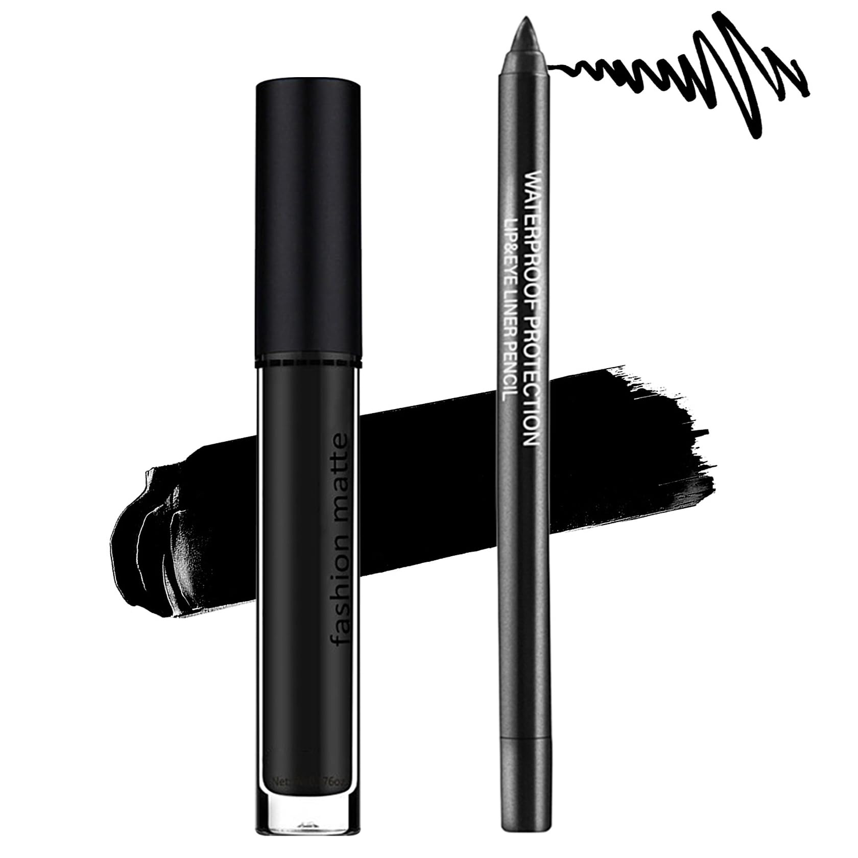 Juego de 2 lápices labiales líquidos y delineadores de labios, mate, impermeable, de larga duración, antiadherente, juego de brillo de labios negro para cosplay, gótico, maquillaje de