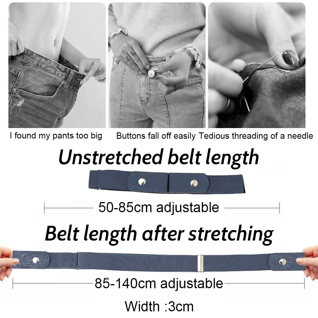 Clyhon Cintura Elastica Invisibile Senza Fibbia Per Uomo E Donna - 2 Pezzi Neri, Regolabile, Leggera, Per Pantaloni, Jeans E Tute
