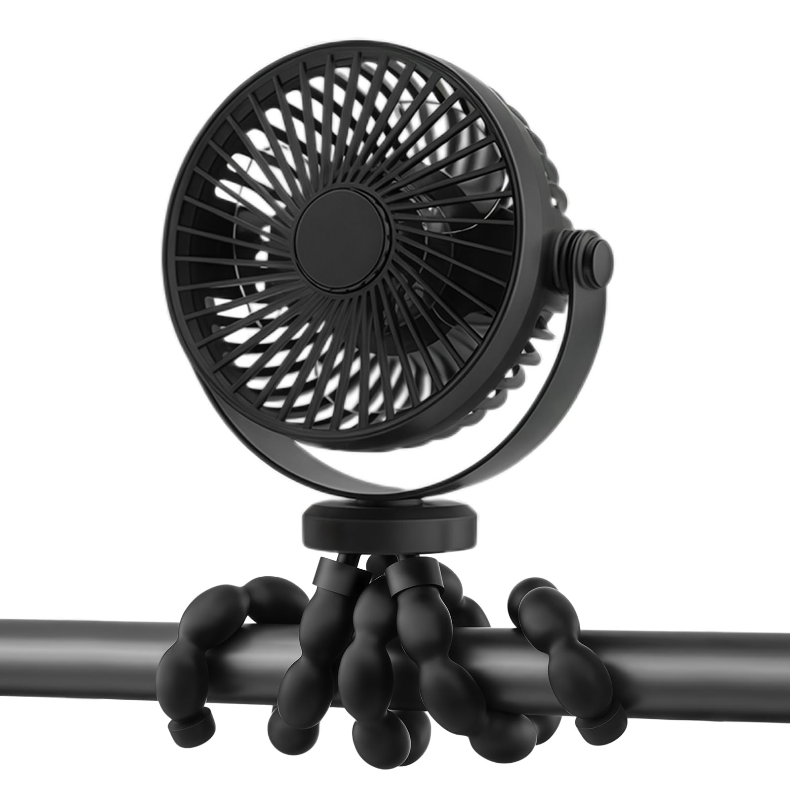 Cazoro Portable Pram Fan, 2000mAh Rechargeable Clip-On Fan with 360° Rotating Flexible Tripod, TYPE-C USB, 3 Speeds, Small Mini Handheld & Desk Fan for Stroller, Car Seat, Crib, Outdoor