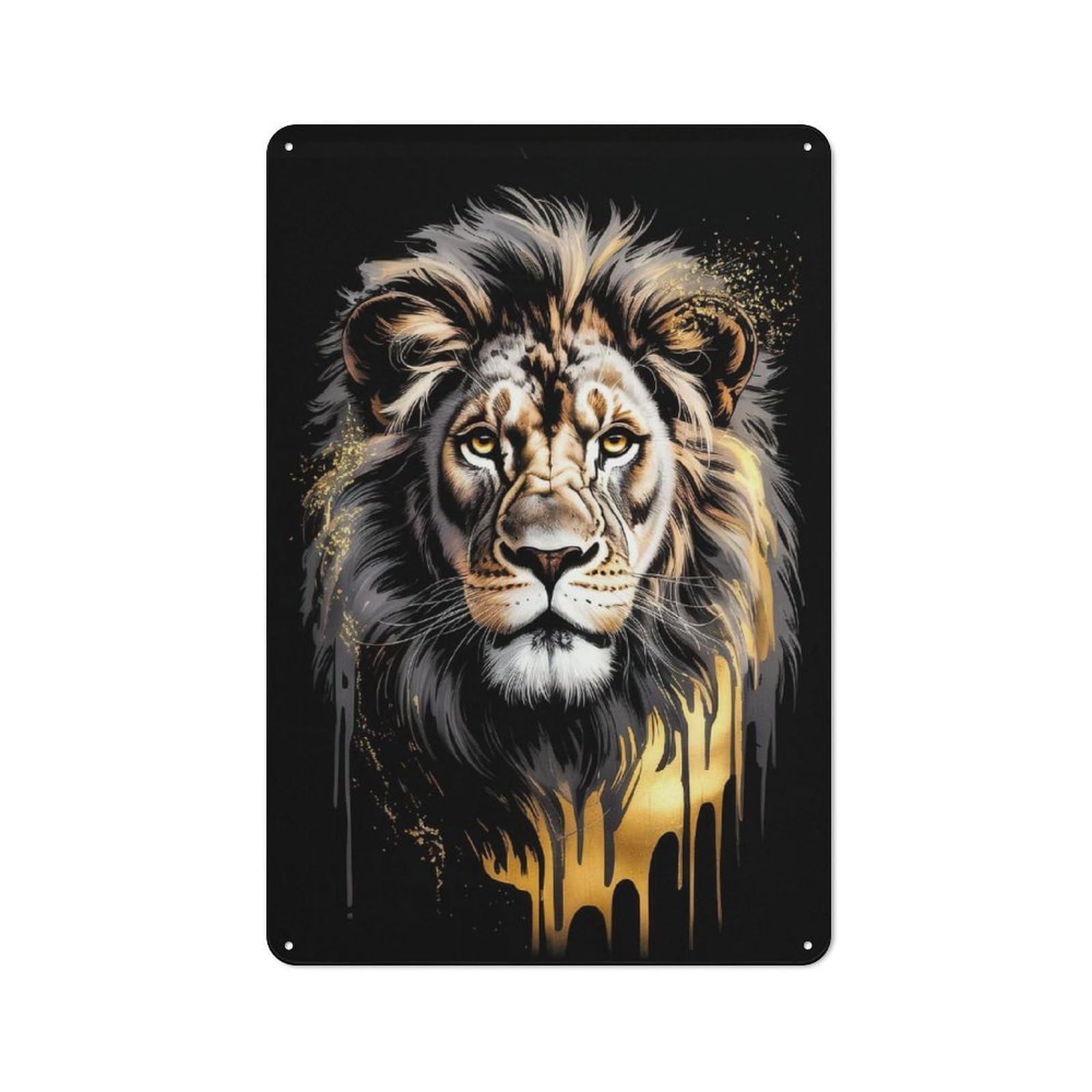 Junmoney Style-14 Vintage Metal Plaque 30X20cm Featuring Aureate Sovereign – Lion’s Roar In Abstract Gold & Ebony For Hallway Wall, For Wall Display Collectors