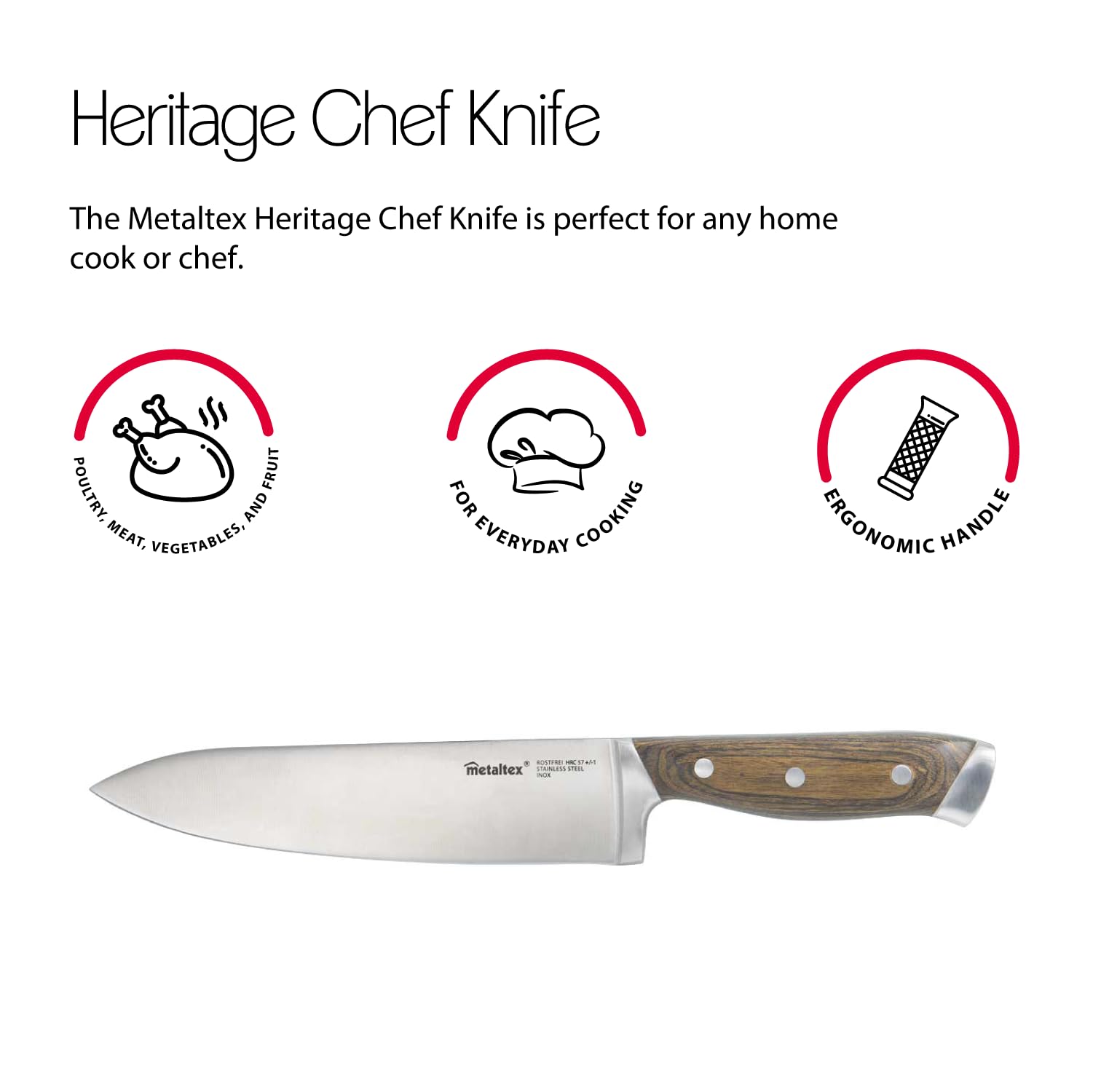 Metaltex Heritage Kochmesser – 14 Cm Klinge, HR57 Stahl, Pakka-Holz-Griff