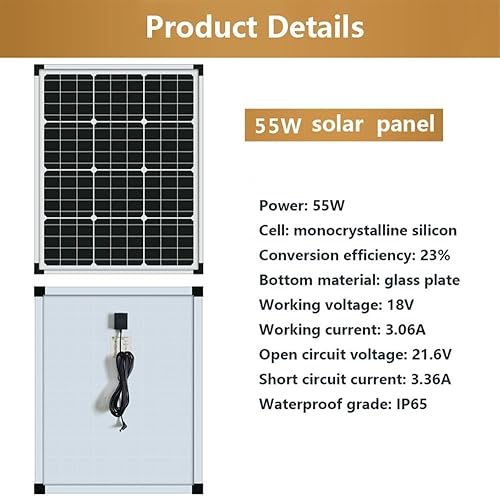 Miniatura 4 de CAJUCA el panel solar 55W, tablero monocristalino de la batería de la energía solar del silicio, ANIMAL DOMÉSTICO del marco de aluminio de cristal