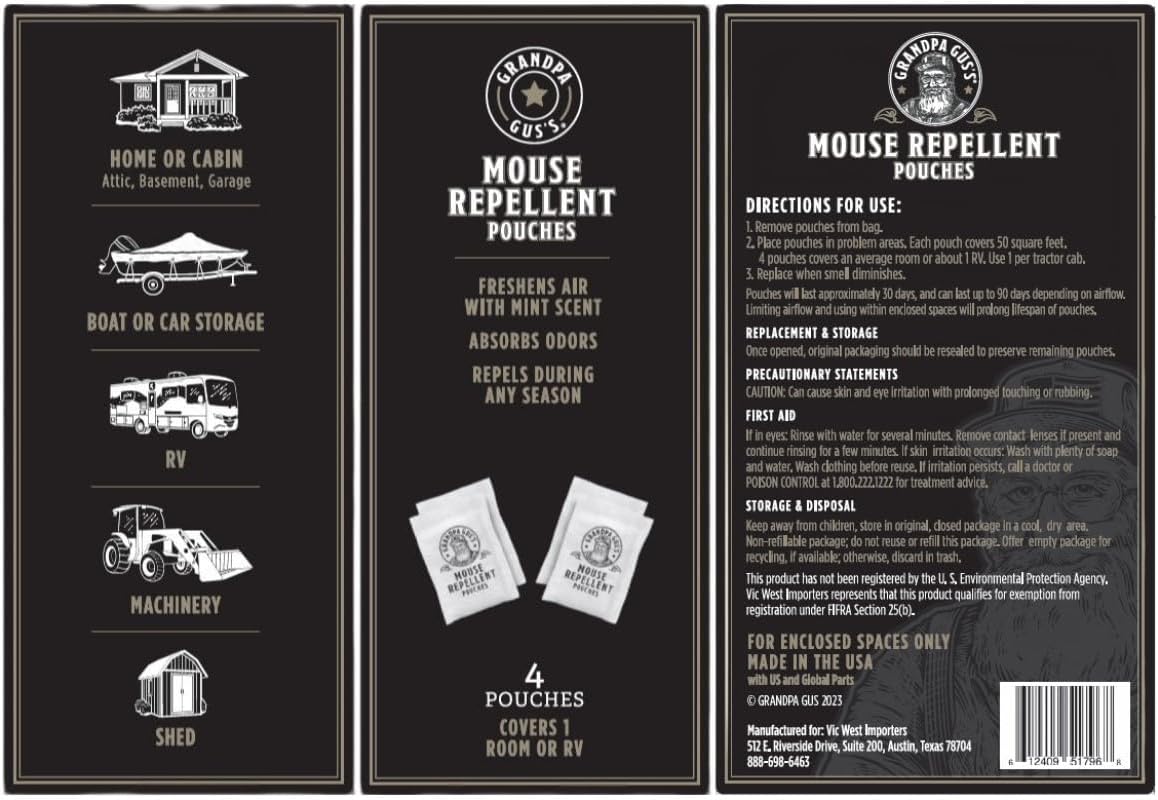 Grandpa Gus's Extra-Strength Mouse Repellent Pouches + Rodent Repellent Spray, Peppermint/Cinnamon, Home/RV, Boat/Car Storage & Machinery, 4 x 1.75 oz Pouches + 1 x 8 oz Spray - Image 8