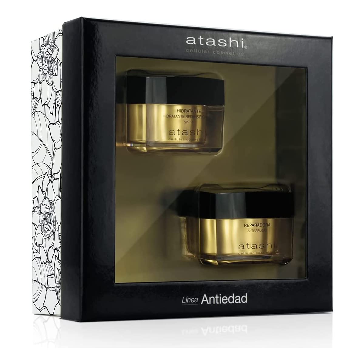 atashi Cofre de Belleza Ritual Hidrata y Repara, Crema Hidratante Redensificante SPF 15 + Crema Reparadora Antiarrugas SPF 15, Con Retinol y Spilanthol50, 50 ml + 50 ml