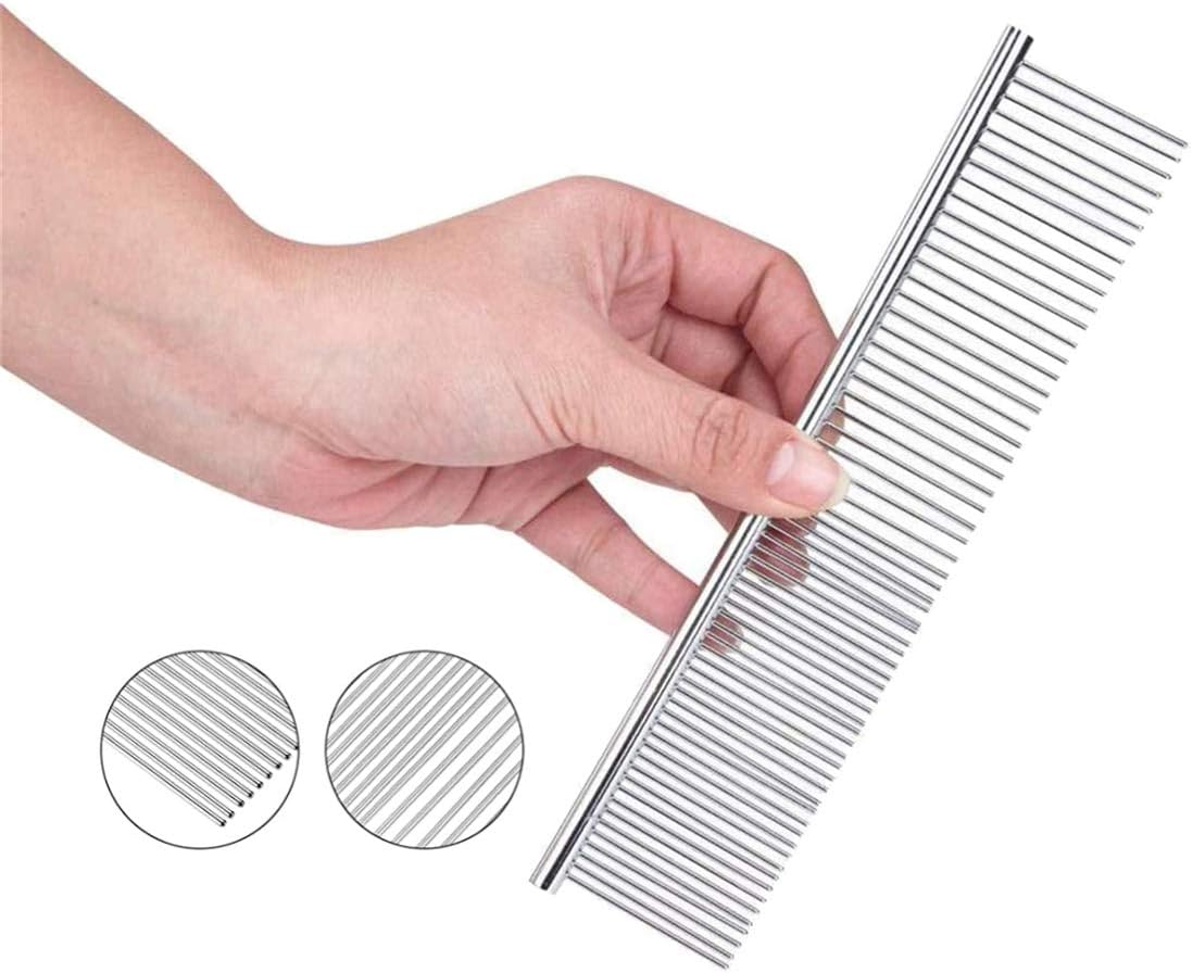 GTERW Pets Grooming Butter Combs Dogs Metal Double Sided Comb Steel Wide and Fine Tooth Combs Shedding Brushes Professional Cats Rabbits Combs Removing Matted Hair 2 PCS : Pet Supplies