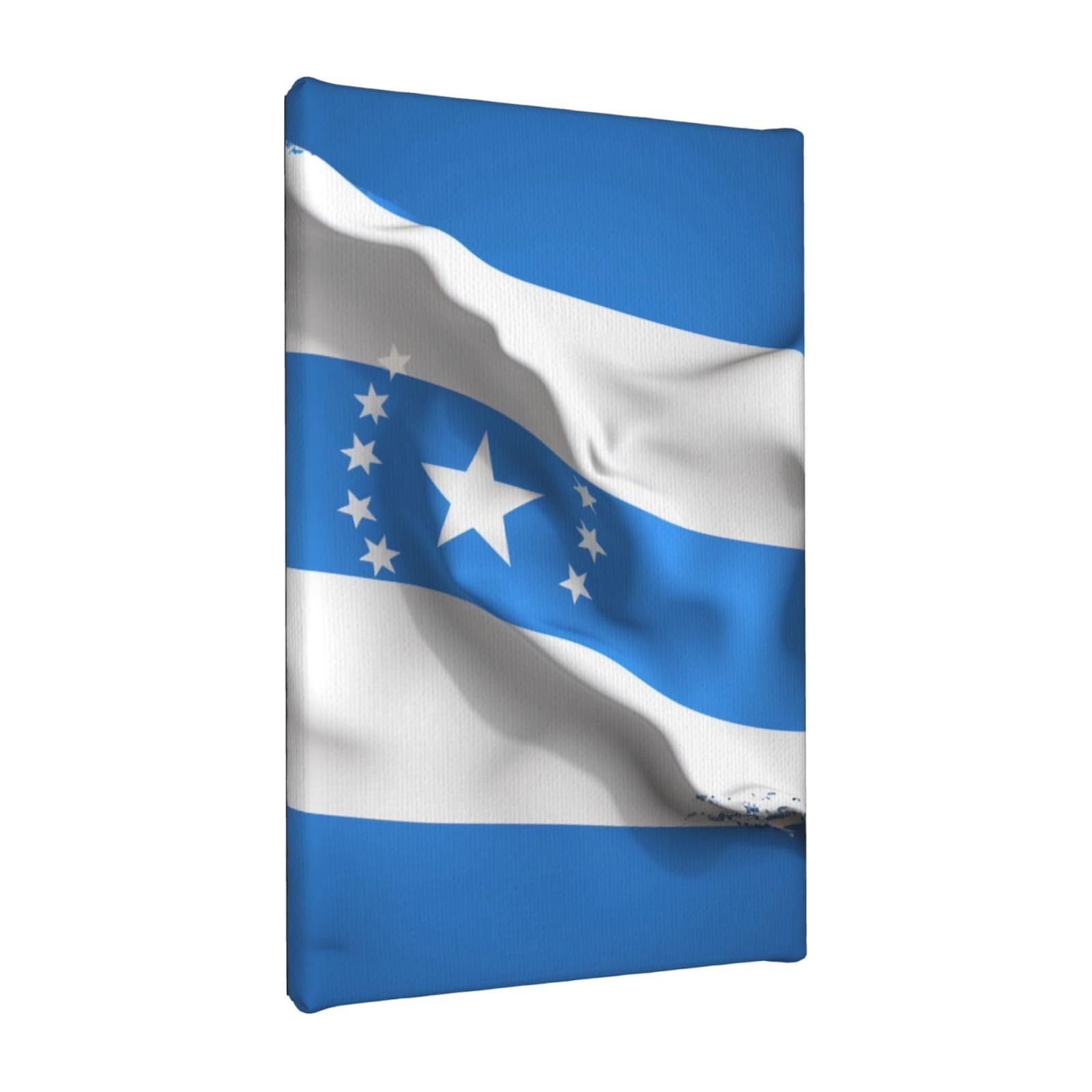 Ykljg Blue Honduras Flag Printed Wall Art Canvas Painting 20X30 Cm Wooden Framed Picture Painting Artwork Prints For Bedroom Kitchen Home Office Decor