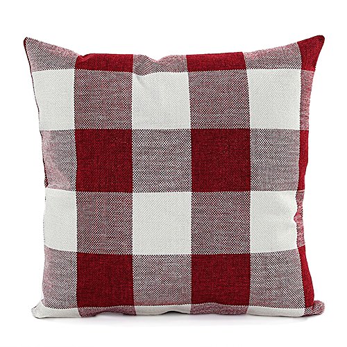 Uarter Checkers Plaids Throw Pillow Case Sham Decor Cushion Covers Square Red White 18x18 Inch Linen