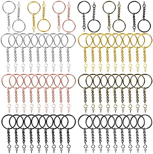 300Pcs Split Key Rings with Chain Parts - Cludoo 100Pcs Metal Split Keychain Ring and 100Pcs Jump Rings and 100Pcs Screw Eye Pins in 6 Color for Holiday Decoration and Key Charm and Gift Accessories