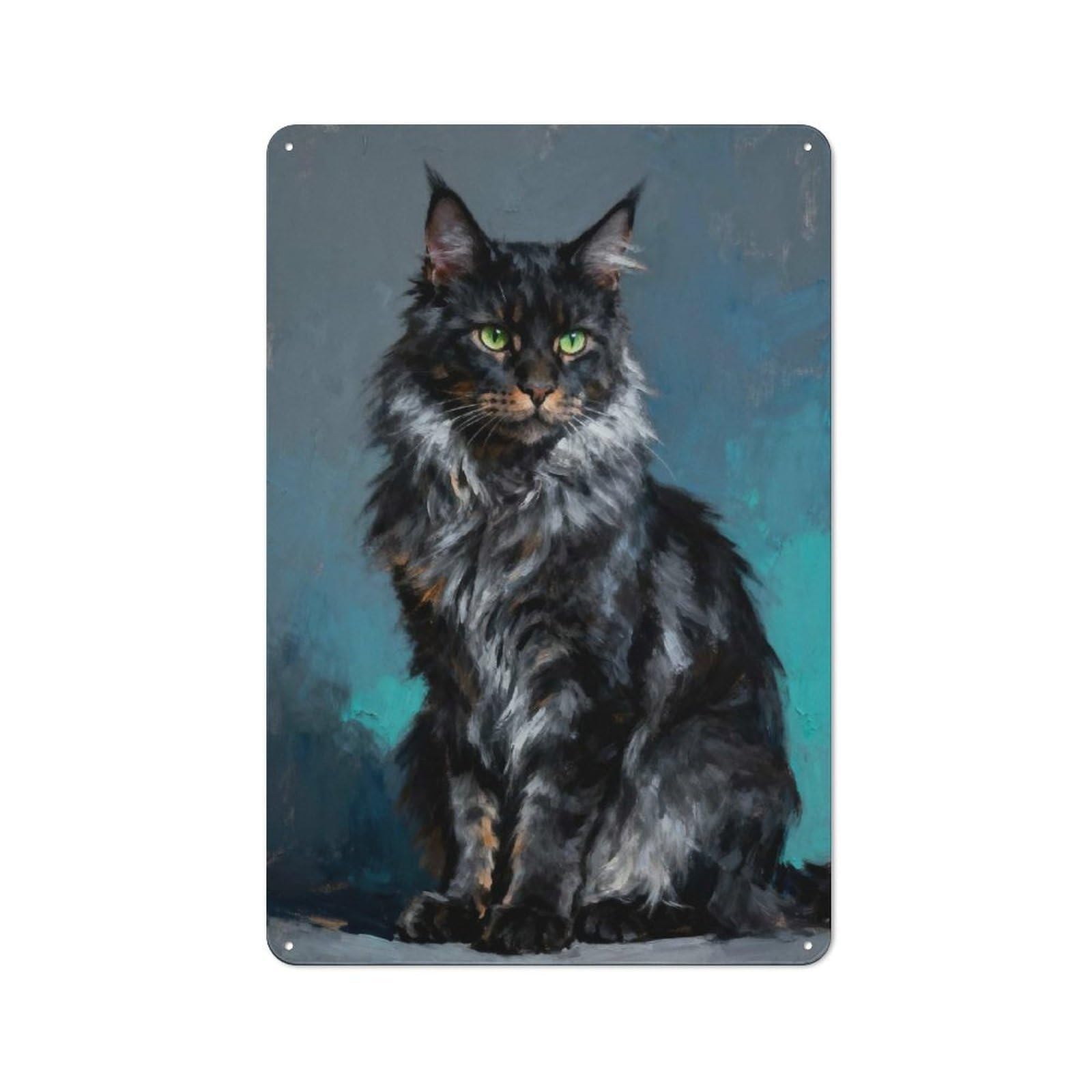 Junmoney Style-24 Maine Coon Cat Portrait Painting Rustic Metal Wall Decor 30X20cm, Garden Room Metal Sign For Patio Bar, Workshop, Shed Or Kitchen