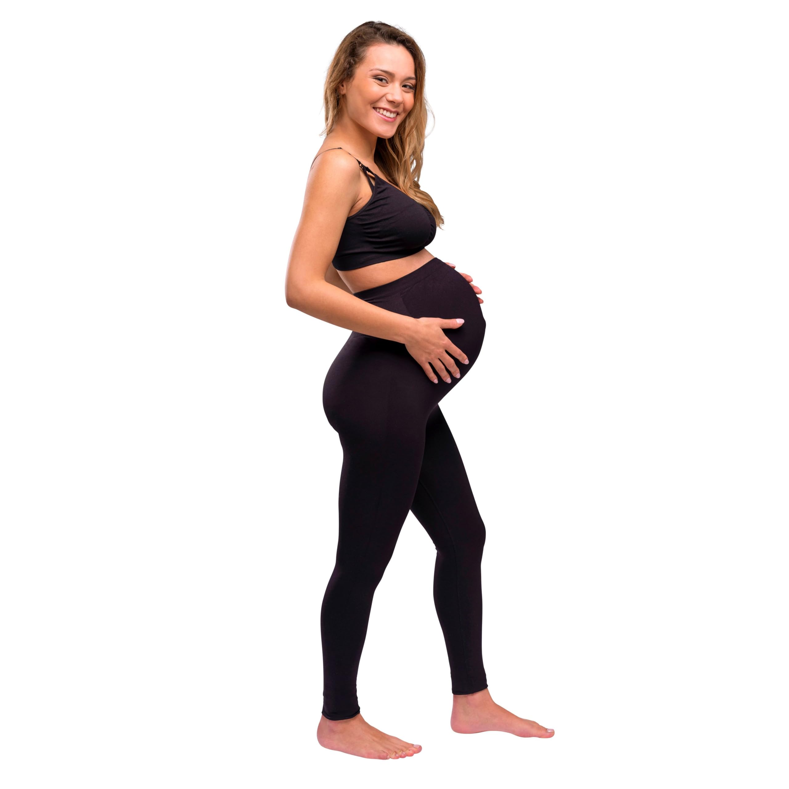 Carriwell Nahtlose Schwangerschaftsleggings | Weiches, atmungsaktives Gewebe | Bauch- & Rückenstütze | rutschfest & Blickdicht | Perfekt für Jede Jahreszeit & empfindliche Haut | Geeignet für Fitness