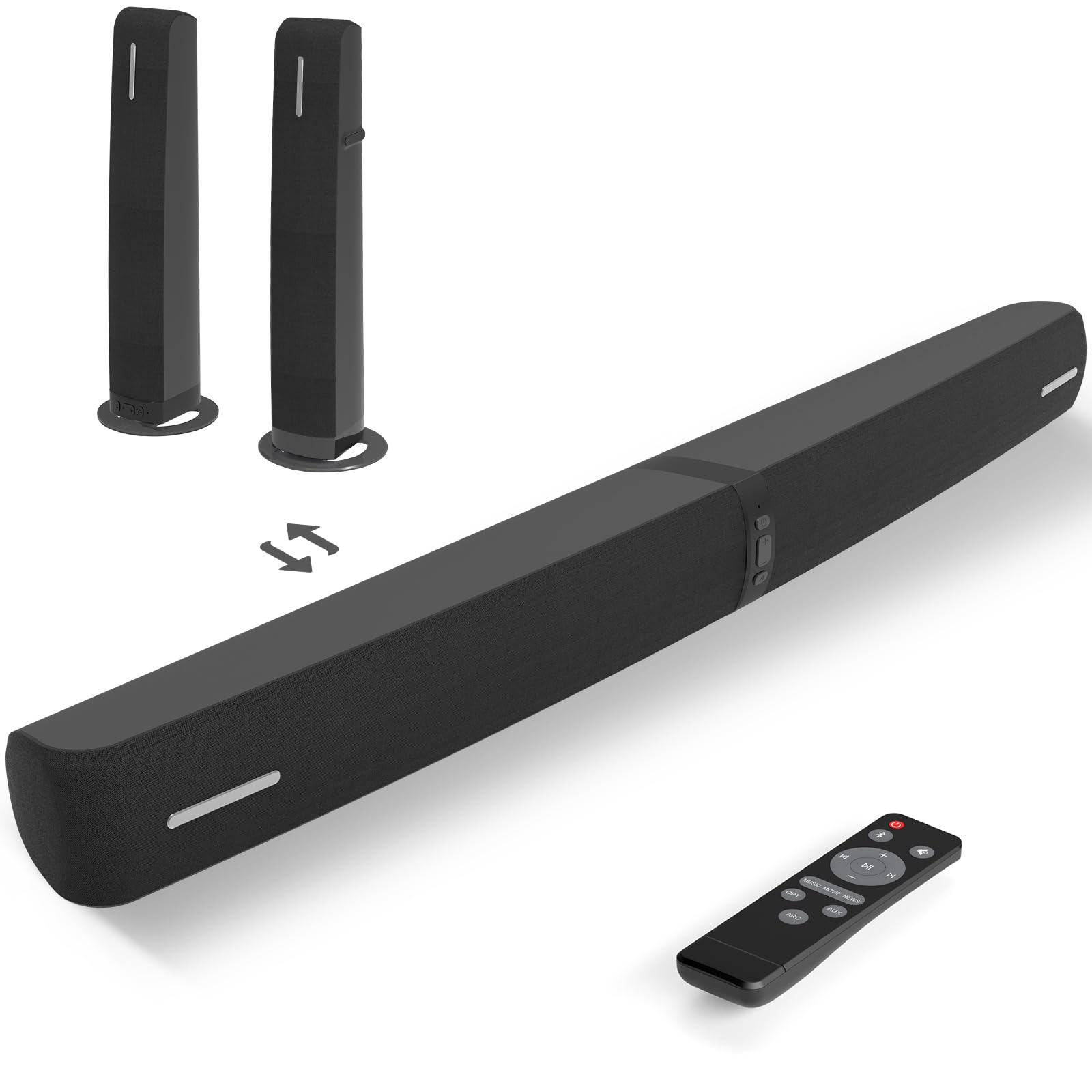 Sound Bar for Smart TV, 90W Soundbar with Bluetooth/ARC/Optical/AUX Connect, Auto Volume Boost, 3 Equalizer Modes, 2 in 1 Detachable Soundbar for TV for TV/PC/Gaming/Projectors-image-25