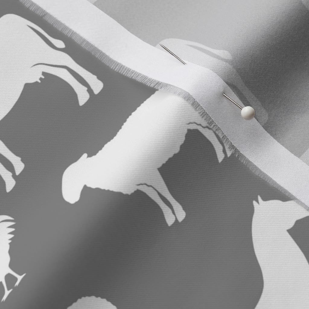 Spoonflower Fabric - Farm Animal Green Black Dusty Blue Collection Coordinate Animals Horse Printed on Organic Cotton Sateen Fabric by The Yard - Sewing Quilting Apparel Home Decor