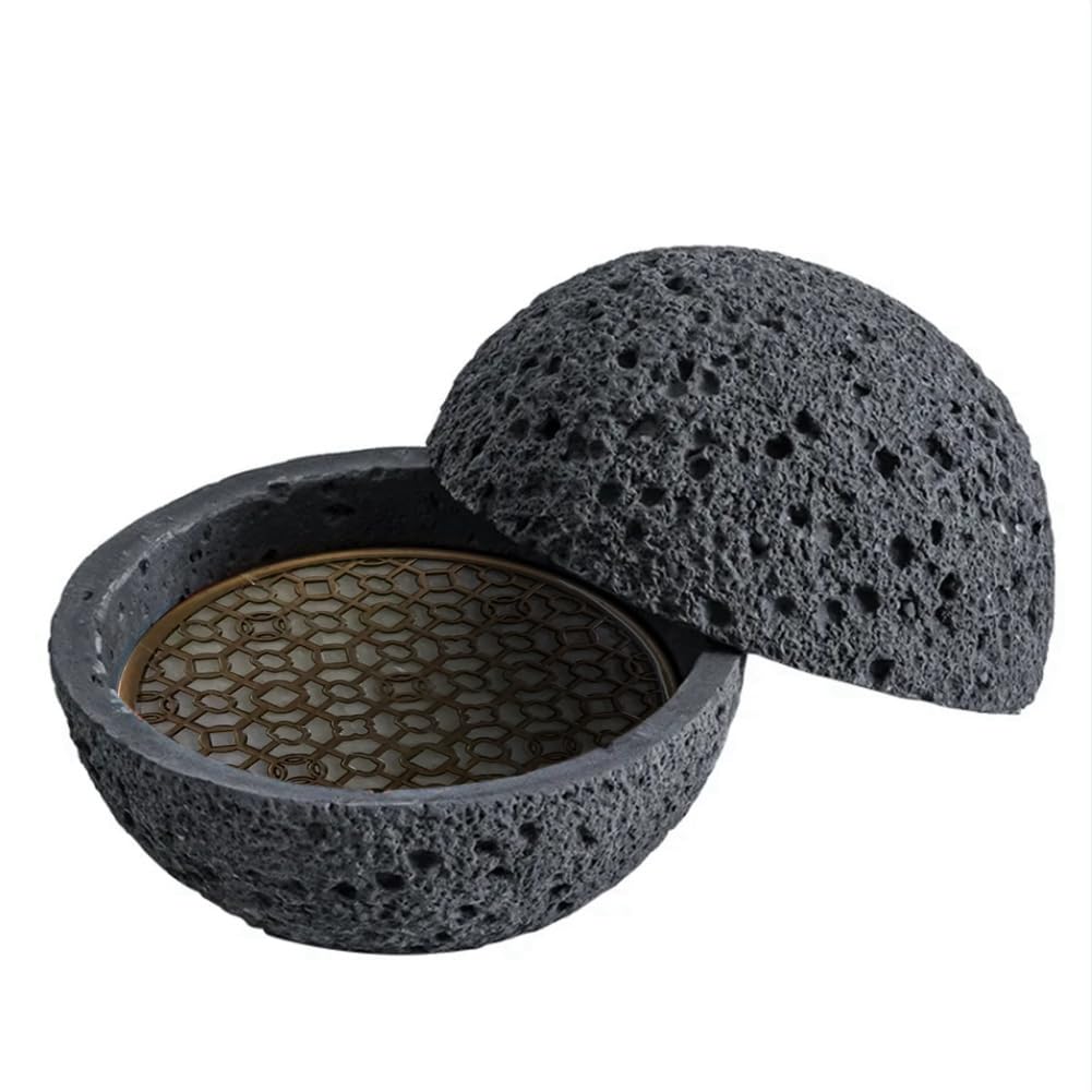 Lorrgasw Black Japanese Planet Volcanic Stone Artistic Dish Pendulum Seafood Sushi Sashimi Ice Plate Smoke Plate,12Cm
