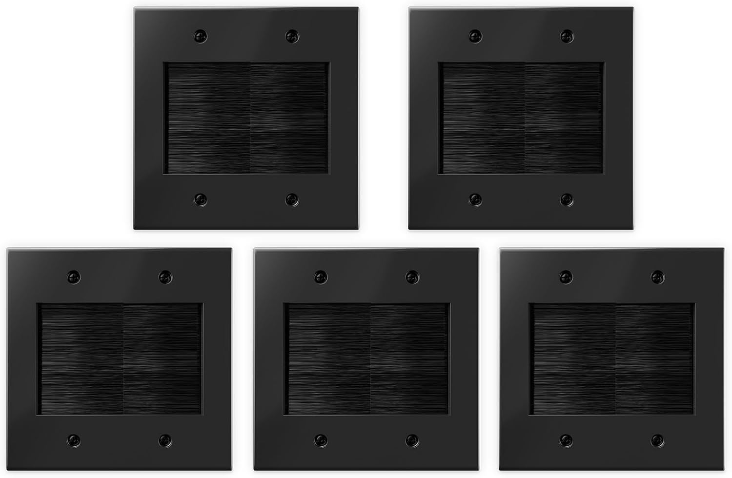 VCELINK 1-Pack 2-Gang Brush Wall Plate for Cable Management – Black Finish, Cable Pass-Through for Ethernet, HDMI, and AV Cables (Black)