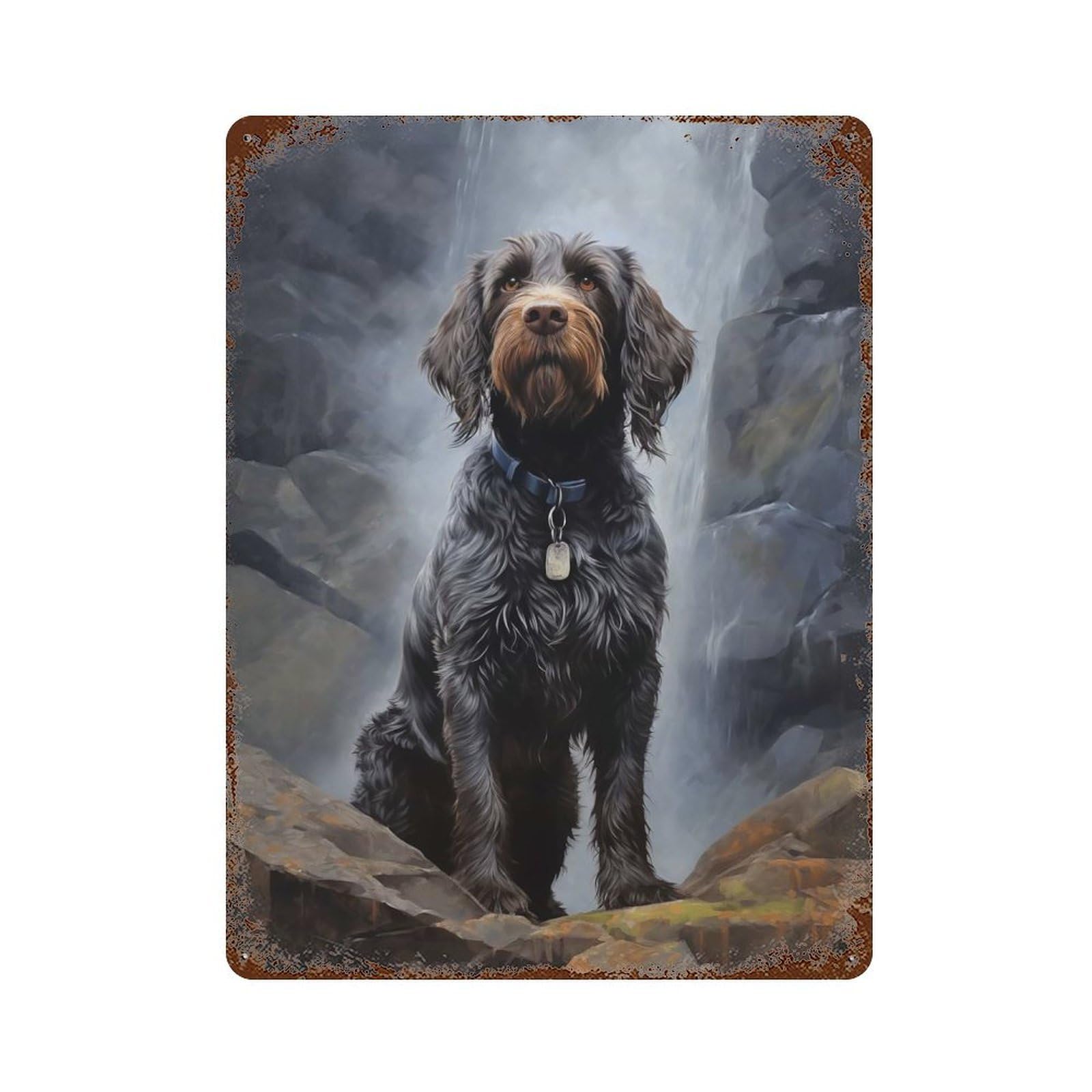 Garage Style Wirehaired Pointing Griffo Distressed Metal Wall Sign 15.7"x11.8", Vintage Wall Decor for Bar And Workshop