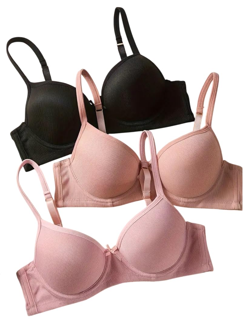 helisha Women's & Girl's Ribbed Cotton Material Seamless Soft Comfort Padded Pushup Bra (Pack of 2) Random Colours as per Availability-picture-11