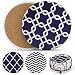 Blue Coasters for Drinks Absorbent Ceramic Stones with Holder & Cork Back - 6 Pieces for Stain-Free Furniture, Ideal Housewarming Gift & Home Decor - Mix Patterns of Chevron, Moroccan & Trellis