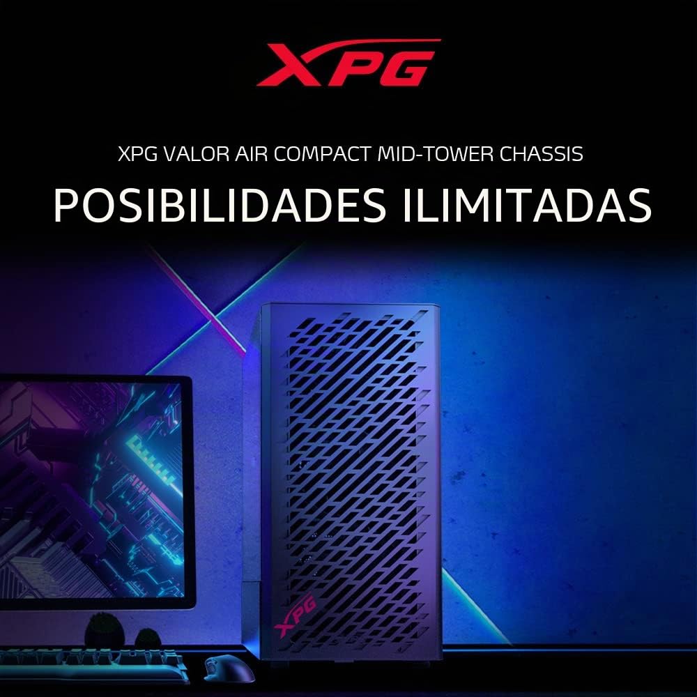 XPG Valor Air - Caja compacta para PC ATX Midi Tower (Panel Frontal de Malla magnética con diseño de patrón de Tallado aerodinámico, Filtro de Polvo extraíble, Ventiladores de 4 x 120 mm instalados,