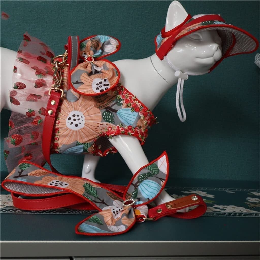 Guinzaglio per Cani Guinzaglio Per Guinzaglio Con Guinzaglio Per Cani Stampato A Fiori Guinzaglio Addestramento (Color : Rot, Size : 25cm)