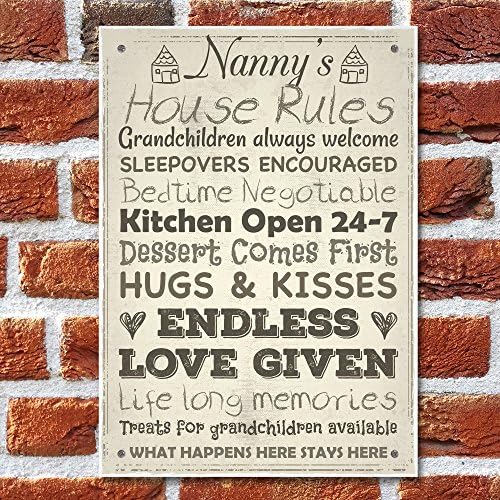 RED OCEAN Nanny's House Rules Mum Nanny Grandma Grandad Mother's Day Home Decor Sign Wall Plaque Gifts