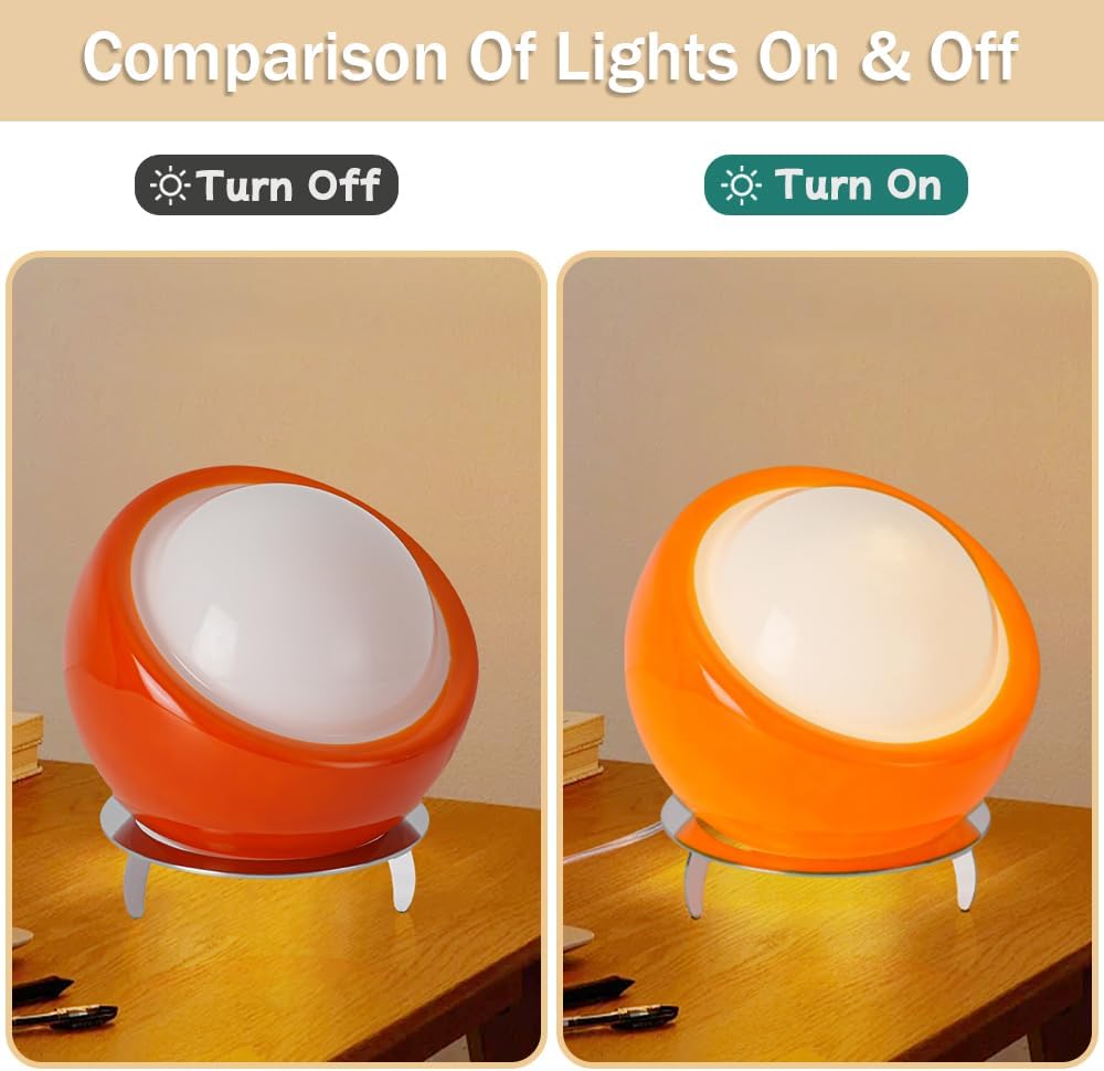 Bauhaus Lamp, Mid Century Modern Orange Table Lamp with 5.9 Ft Transparent Cord Plug Cord Andf Switch, 3 Color Adjustable Light Art Deco Table Lamp for Nightstand Bedroom Living Room Desk Office