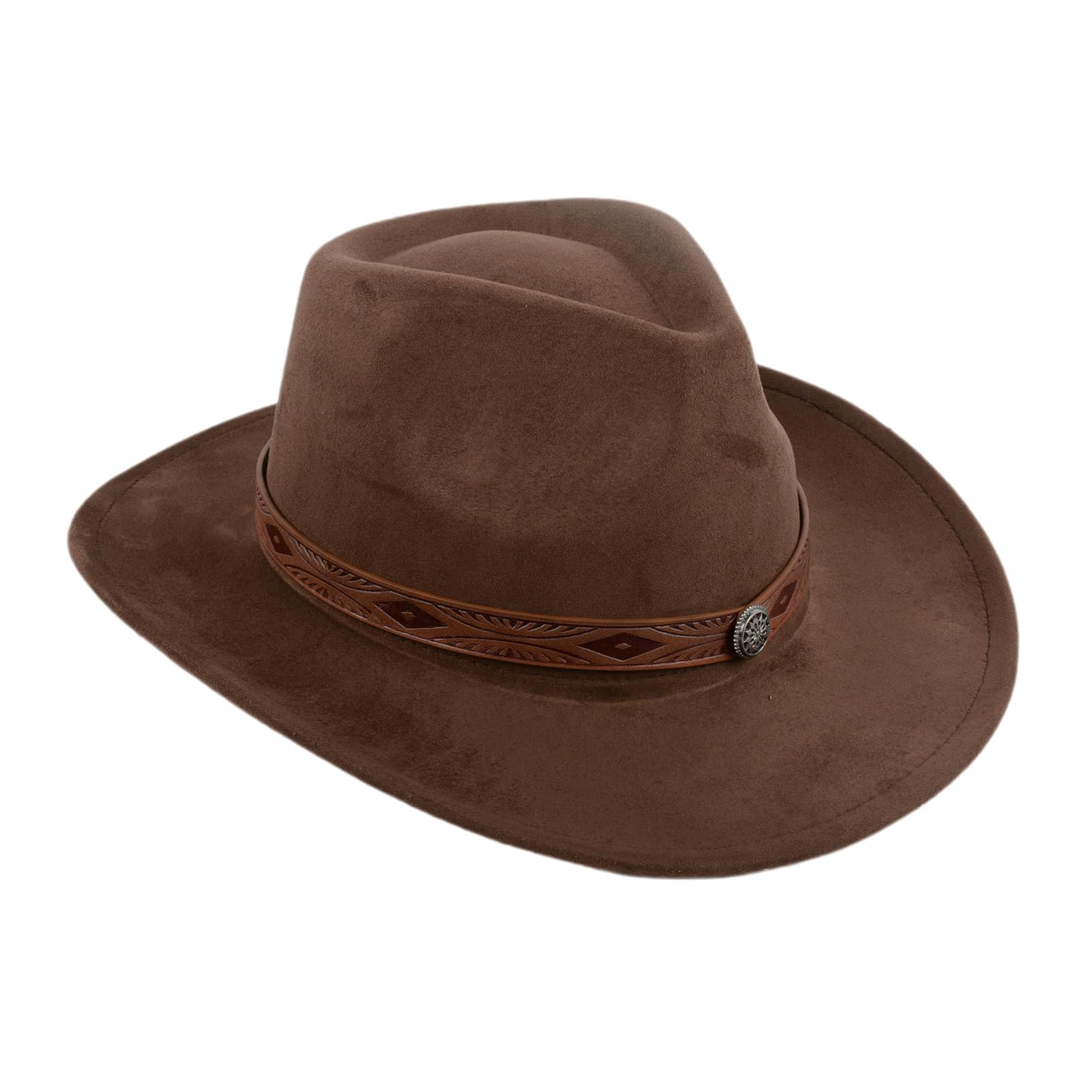 Cowboyhut für Damen und Herren, Western-Wildlederhüte, Panamahut, Cowboy-Cowgirlhüte mit breiter Krempe, Western-Wildleder-Cattleman-Cowboyhüte, Braun