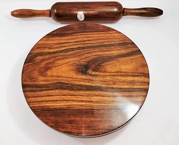 A Wooden Chakla belan, Perfect for Making Chapati at Home, Wooden Roti/Chapati Maker, Wood Rolling Board and Rolling Pin Set, Brown, 301220fe