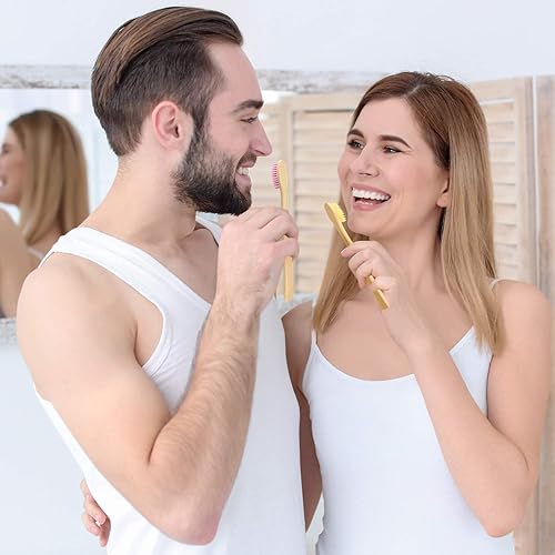 Miniatura 6 de 18 cepillos de dientes de bambú, cepillos de dientes de bambú con cerdas de nailon y asas ergonómicas en embalaje individual (multicolores)